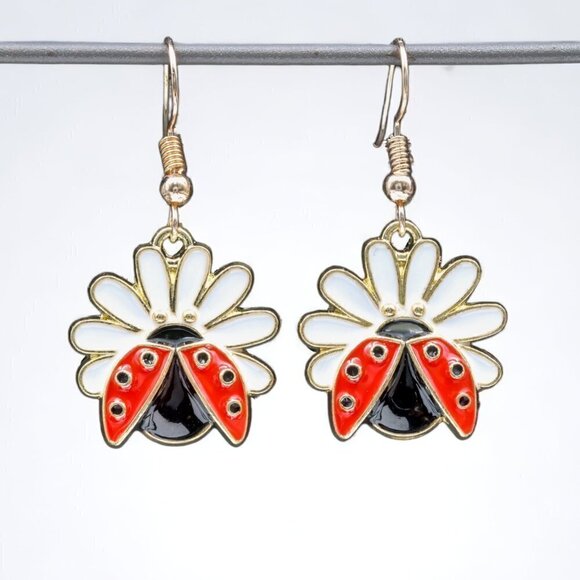 Ladybug Drop Earrings - Picture 2 of 3